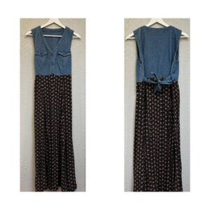 Boho 90s Country Vibe – Denim & Print Maxi Dress